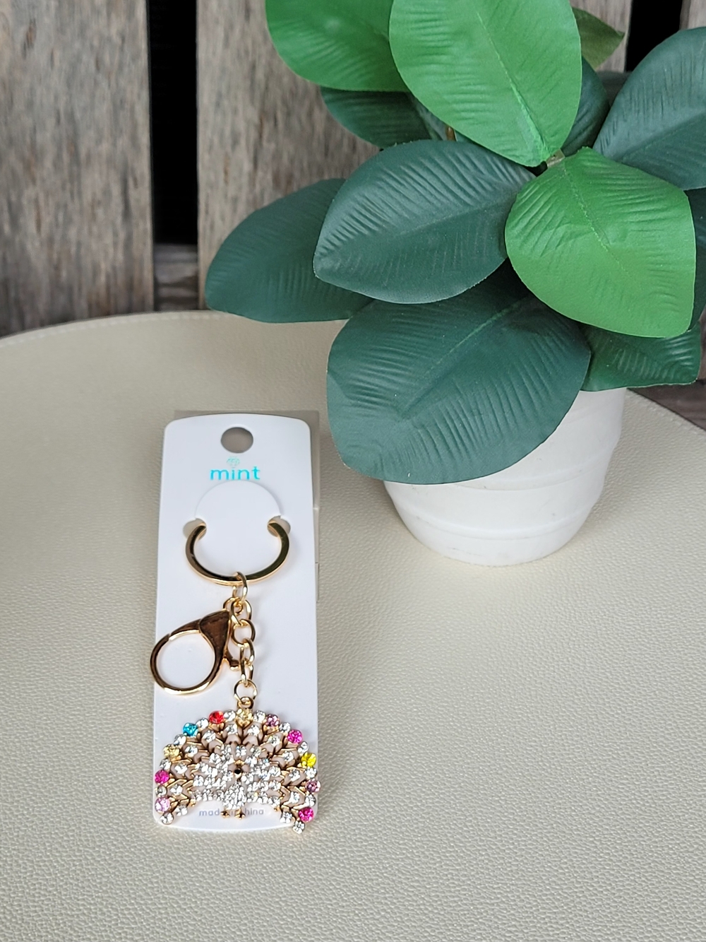 Mint Gold-Tone Multicolor Crystal Peacock Keychain